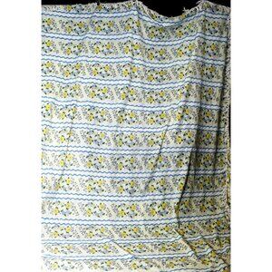 VTG Chenille Bedspread Cream Blanket Blue White Stripes Yellow Blue White Flower